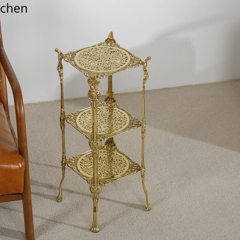 DSA light luxury brass retro hollow carved shelf palace flower stand multi-layer storage corner rack