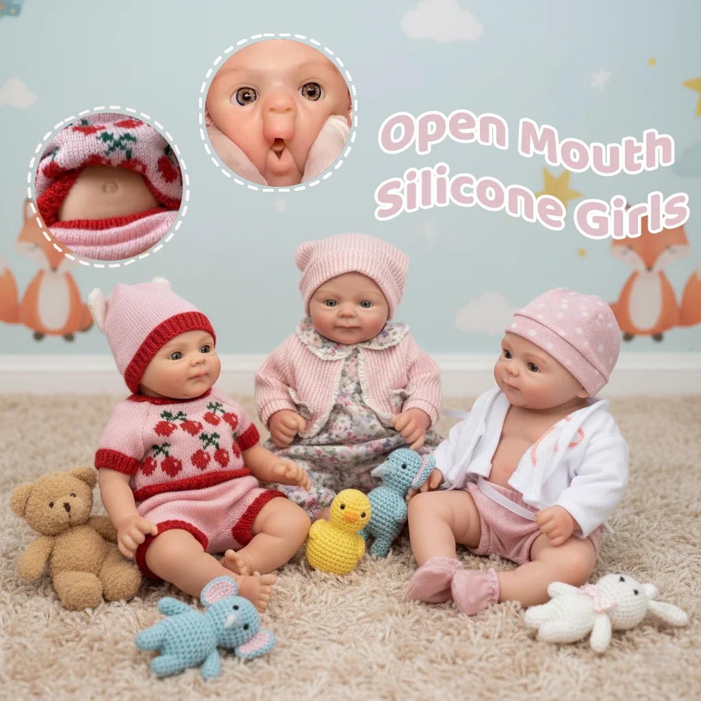 

1PC/3 Styles of 33cm Open Mouth Coco Solid Silicone Bebe Reborn Girl Doll Soft Touch 3D Painted Skin Lifelike Newborn Baby Doll