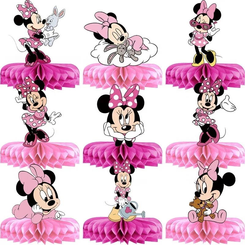 

New 9 Pieces Minnie Mouse Theme Birthday Party Decoration Kids Party Supplies Cupcake Decoration Background Centerpiece