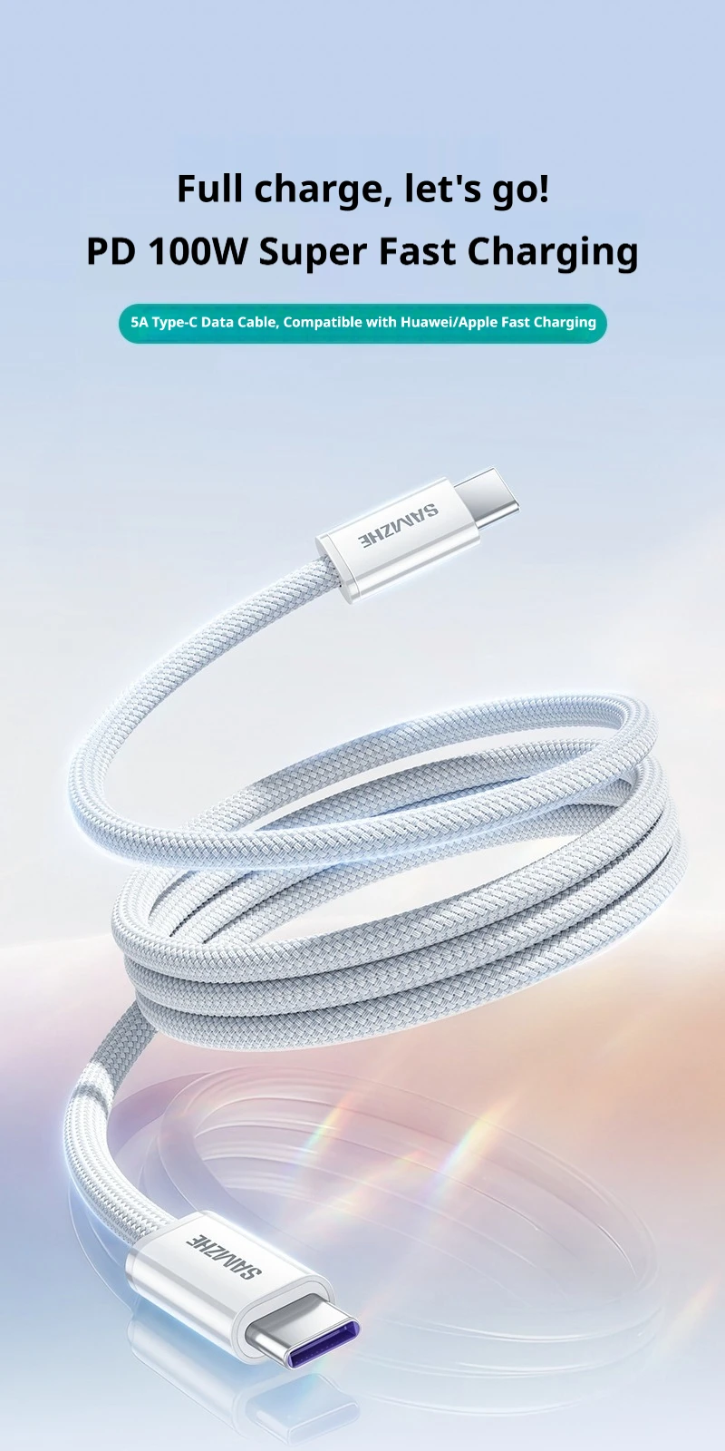 SAMZHE 100W USB-C-auf-USB-C-Kabel für MacBook, iPhone 17, 16, iPad, Samsung, Xiaomi – PD-Schnellladung, 5A, E-Marker-Chip – Detail 1