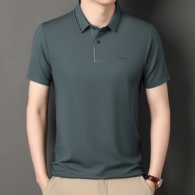High end polo shirt, comfortable and breathable T-shirt, men\'s short sleeved, fashionable and handsome, embroidered and casual