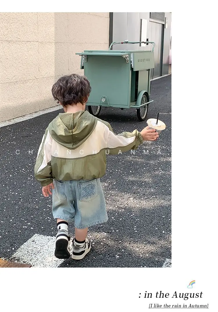 2025 الصيف الملابس في الهواء الطلق للأطفال وسيم صبي 1-10 Y الاطفال معطف مقنع طويلة الأكمام الرضع الفتيان واقية من الشمس سترة الاطفال القمم #2