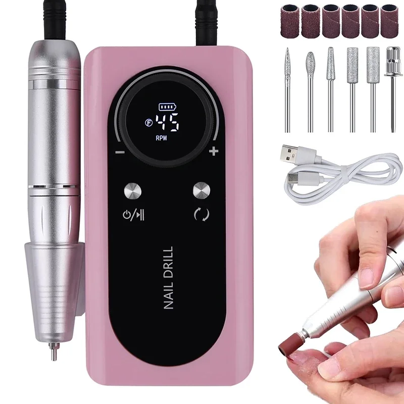 Tfscloin High Speed 45000Rpm Turn Rechargeable Electric Nail Polisher Power Storage Nail Polisher Portable Nail Polishing