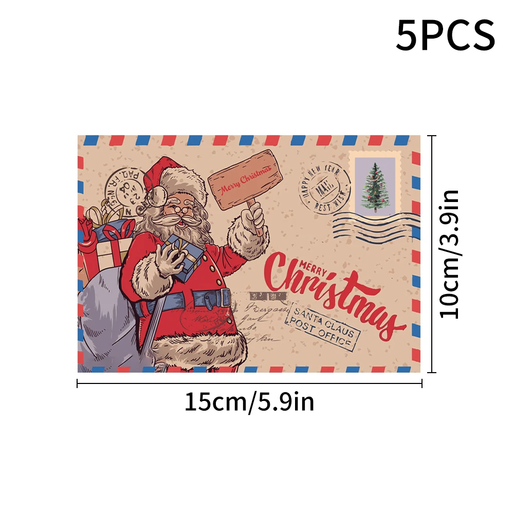 5-teilige Weihnachts-Postkarten-Grußkarte, Vintage-Weihnachtsstempelkarten mit Umschlägen, Weihnachtsgrußkarten für den Weihnachtsfeiertag – Detail 8