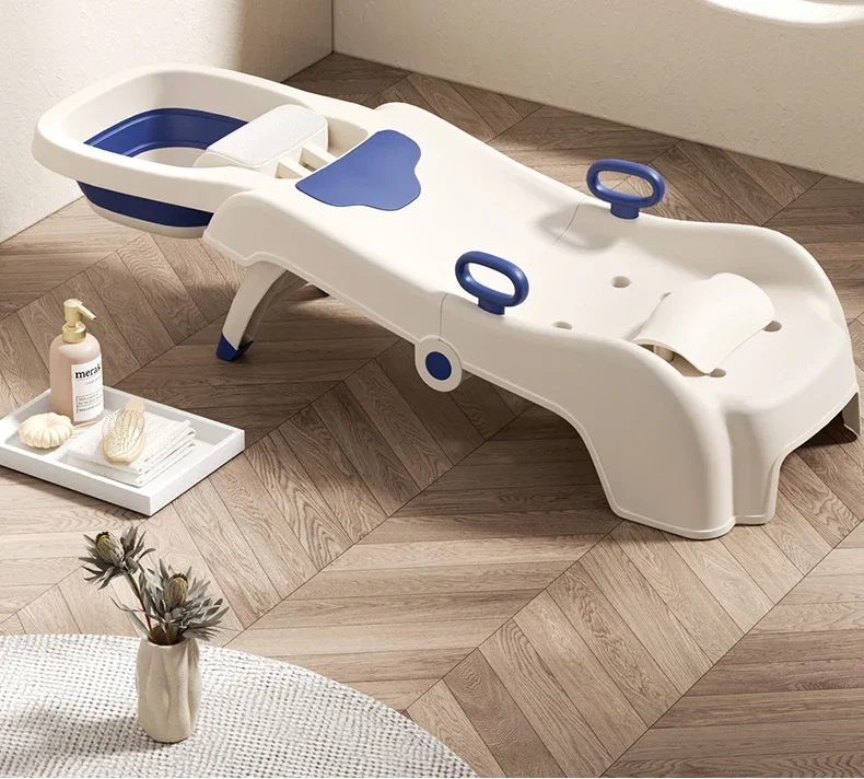 Sillón de Peluquería Profesional Plegable con Lavacabezas de Plástico para Bebés, Estilo Spa Japonés