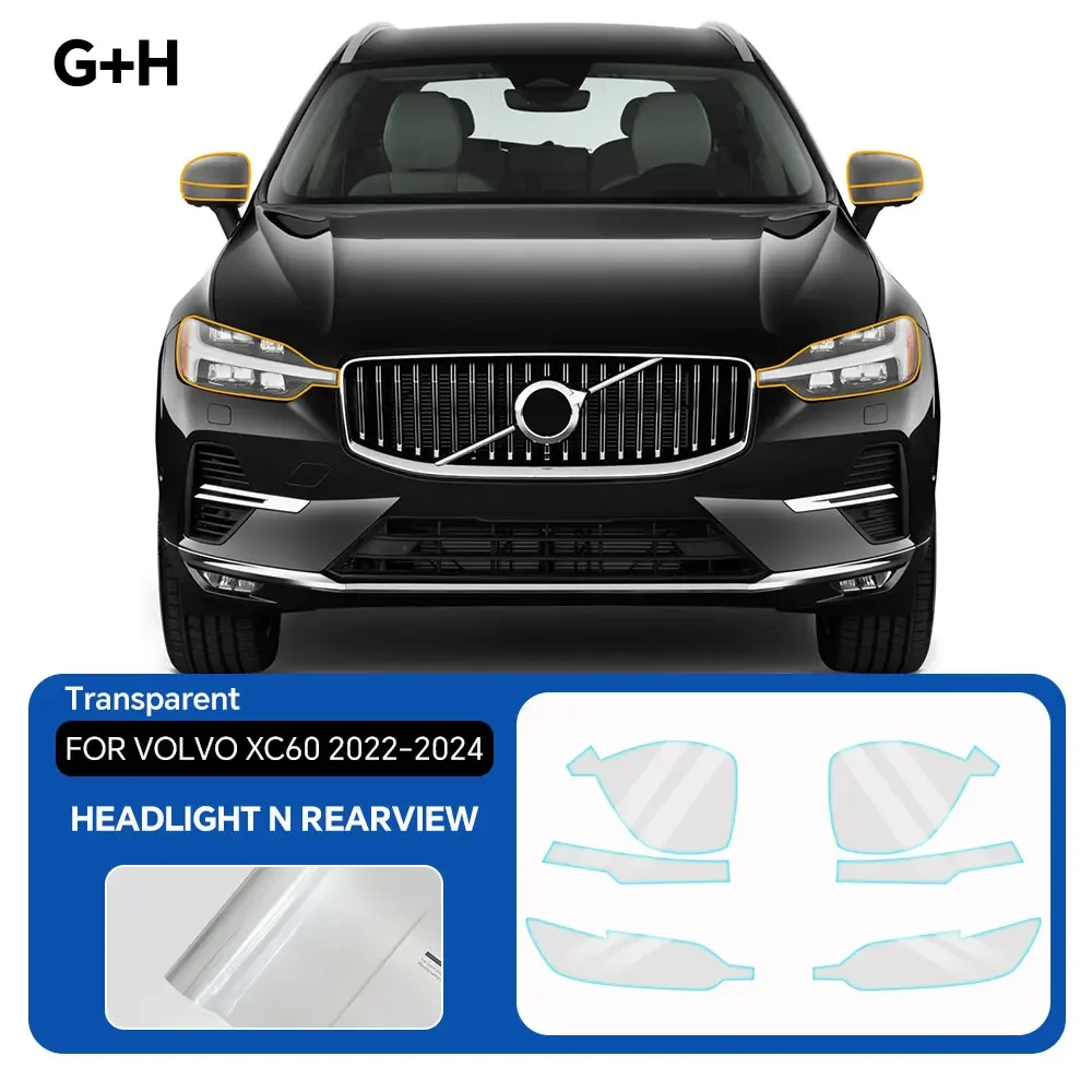 Headlight Rearview Film for Volvo XC60 R Design Inscription 2022-2024 Pre Cut Clear PPF 8.5mil Paint Protection Film Accessories