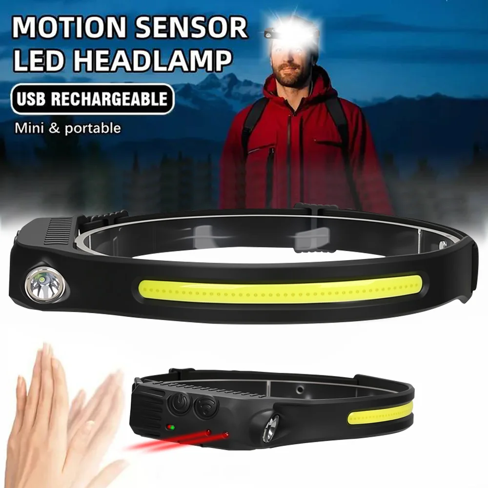 

COB LED Christmas Lighting Headlamp Induction Built-in Battery Rechargeable Head Flashlight Outdoor Camping Sensor Headlight