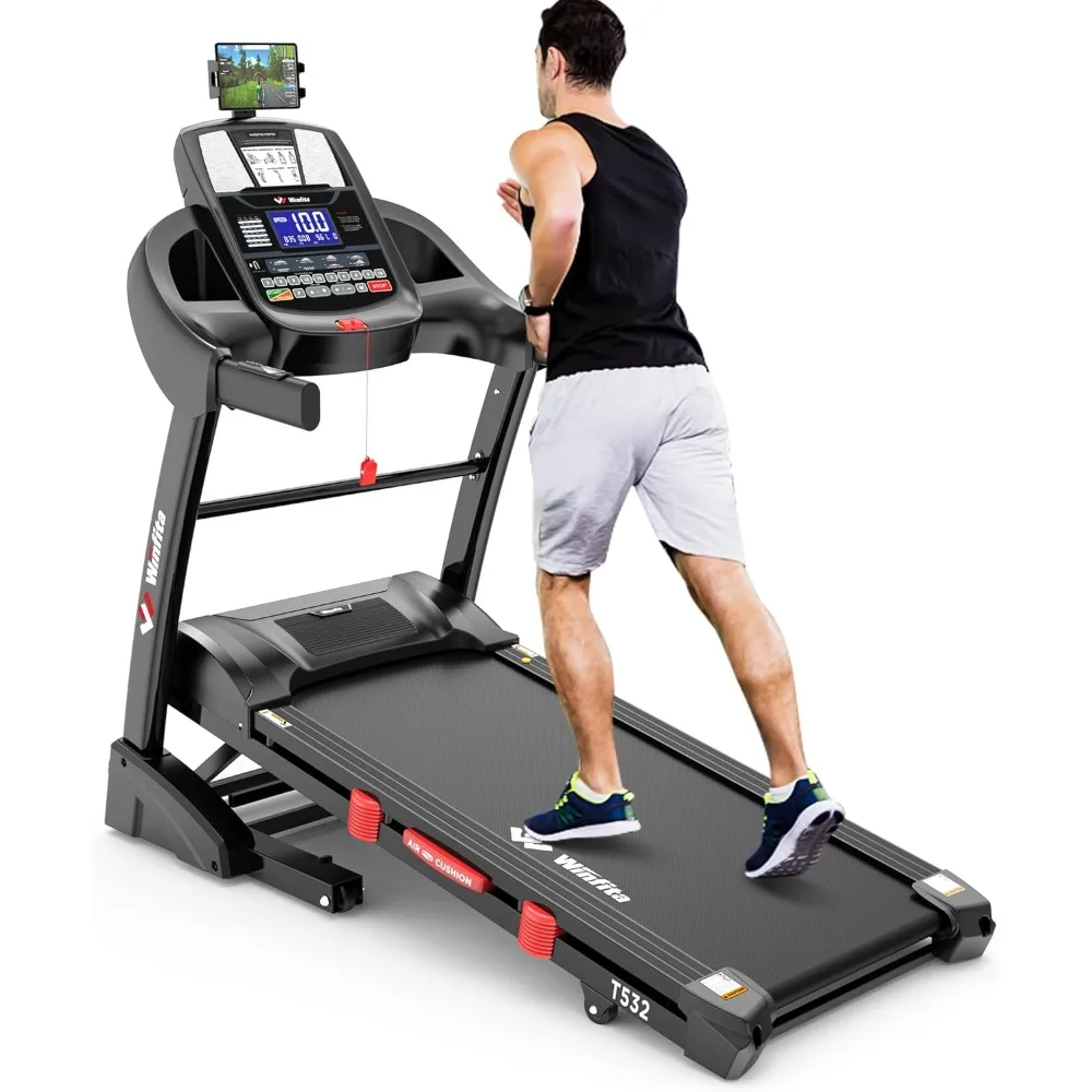 Folding Treadmills, 300LB Auto Inline Treadmill with 18''*50'' Wide Belt, 4.5HP Compact Treadmill with 15% Auto Incline