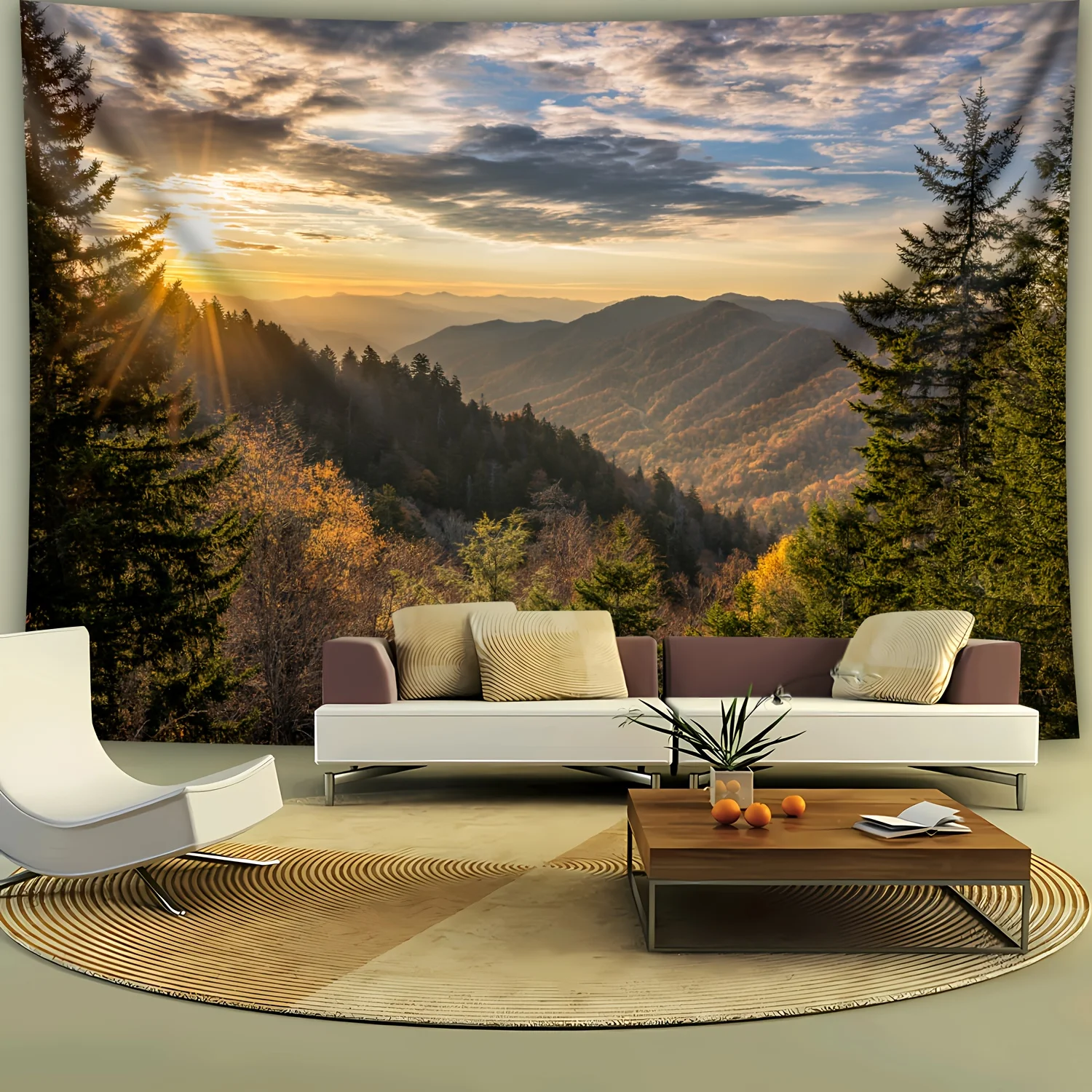 VIKAMA Natural Mountain Sunrise Forest Tapestry Wall Hanging Home Decor Serene Landscape Art for Bedroom, Living Room