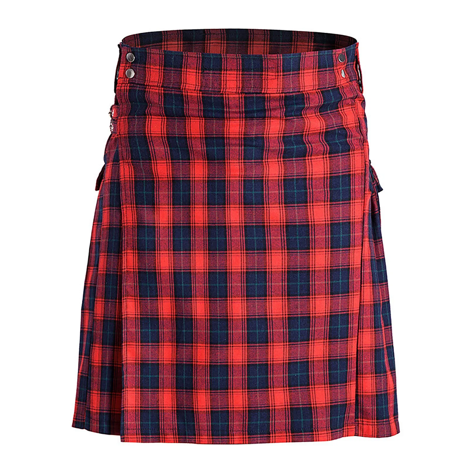 Xadrez masculino moda kilt escocês contraste cor bolso kendo plissado vintage saia curta gótico punk cintura highland kilt