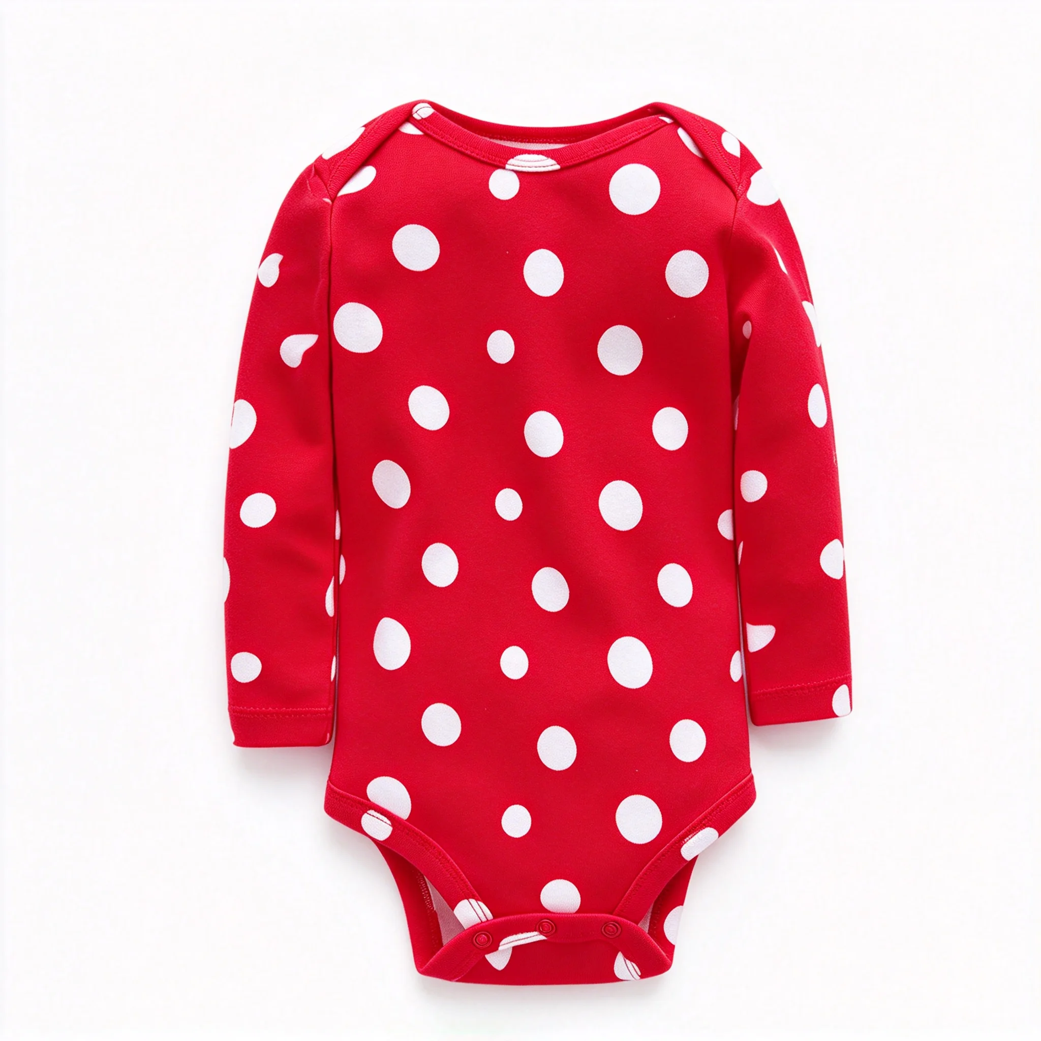 100% Pure Cotton Baby Long Sleeve Bodysuit Red White Polka Dot Print Infant Lap Shoulder Romper with Crotch Snaps Toddler Daily