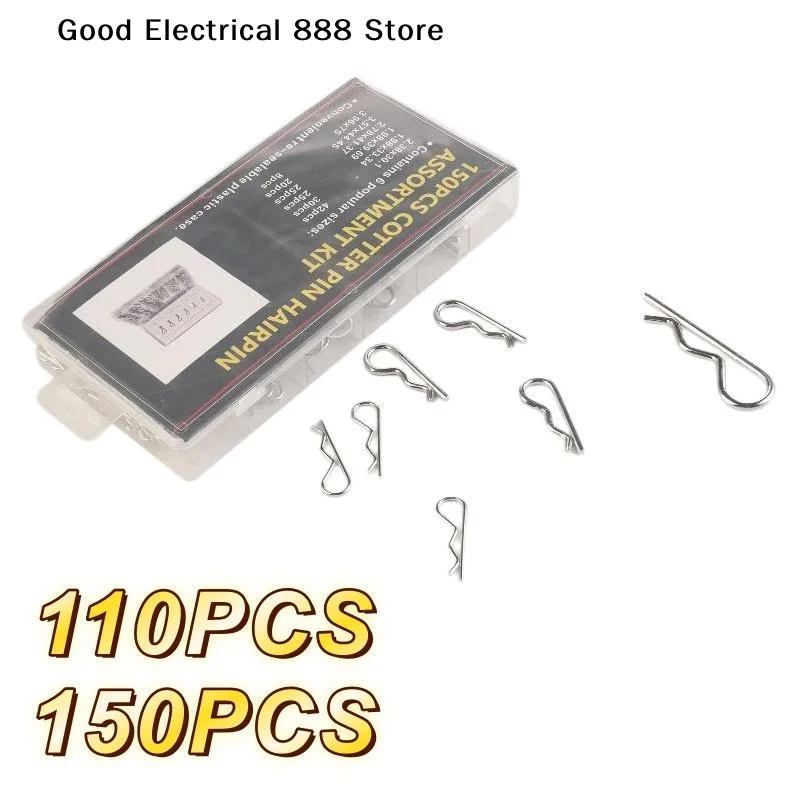 【G】110/150Pcs R-Clips Splint Assortment Galvanised Spring Pins Safety Pins Set Cotter Pins Spring Connectors 2mm