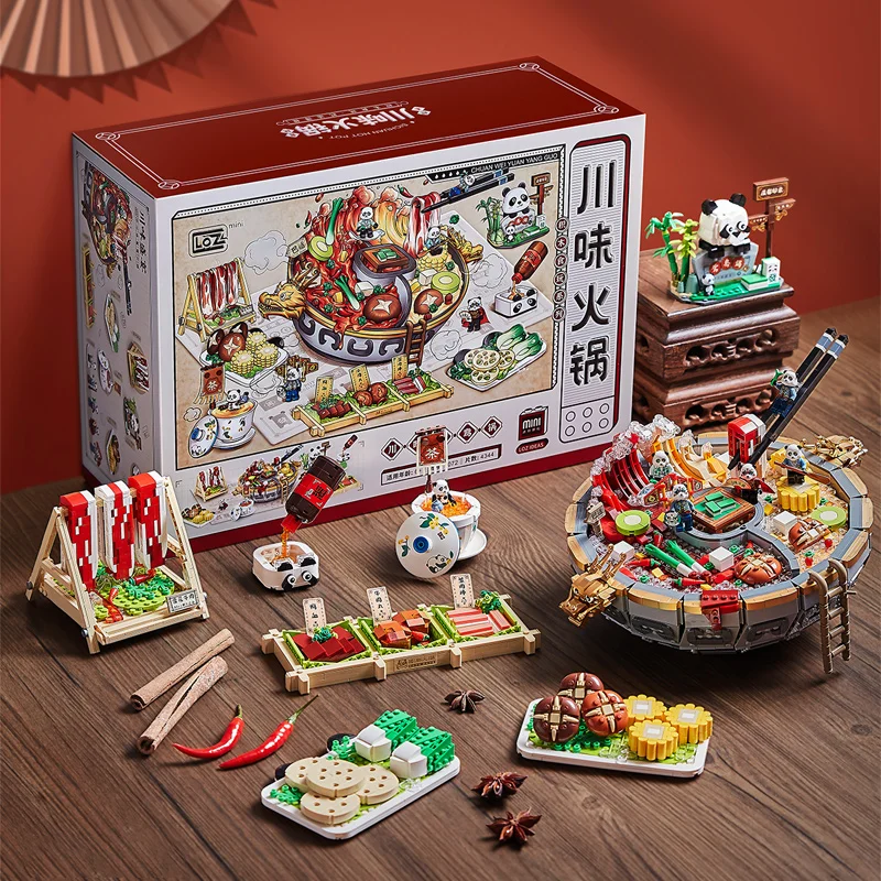 Sichuan Style Urban New IDEAS Mandarin Duck Hot Pot Creative Building Blocks Toys DIY Delicious Food Educational Brick Sets Gift