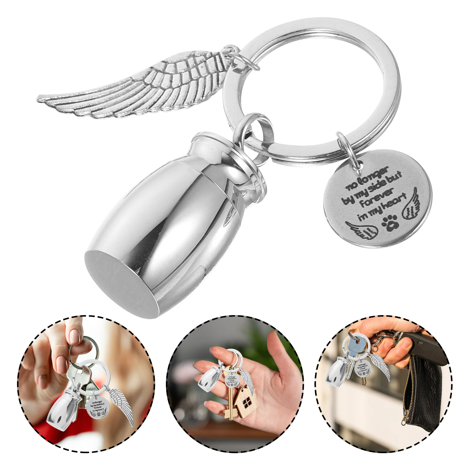 No se decolora, colgantes de llave de urna, contenedor de cenizas para mascotas, adorno colgante, cadena, soporte de Ángel, anillo de Metal