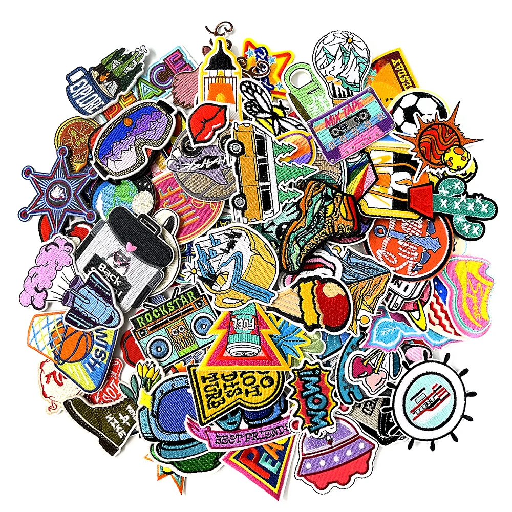 100pcs Random Mix Iron on Patches for Clothes Fabric Appliques Decoration Apparel Mend Patch Clothing Apparel Sewing Supplies