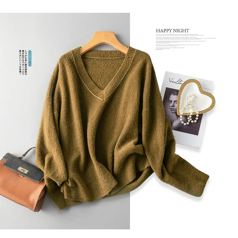 elegante v neck women wool clothes yellow top sweater womens winter sweaters white tops korean style woman oversized aesthetic