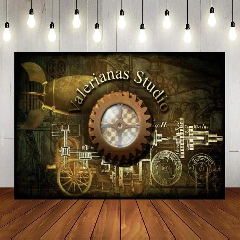 

Gears Custom Birthday Backdrop Background Steampunk Baby Shower Scene Photography Backdrops Prince Decoration King Photo Party