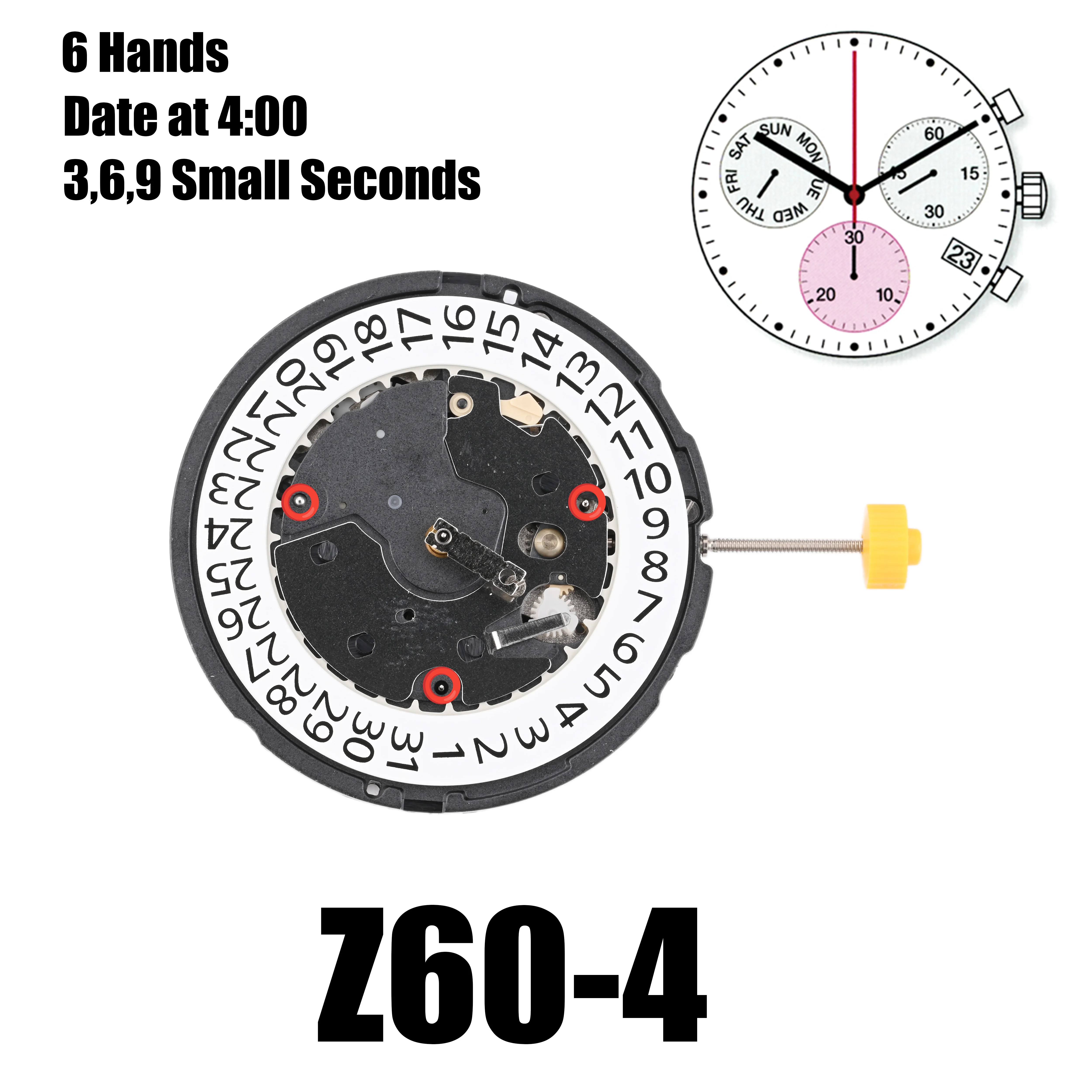 6 Hands Single Calendar Date At 4 O'Clock Quartz Replacement Movement for RONDA Z60 Watch Spare Parts with Battery