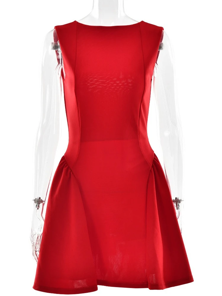 Sukienka na wesele i przyjęcia, bez rękawów, marszczona, w kształcie litery A, modna w 2025 roku, elegancka, z wysokim stanem, odkryte plecy, zapinana na zamek, tunika, krótka sukienka wieczorowa.