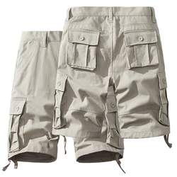 Men's Cargo Shorts Pure Cotton Half Pants with Pockets Summer Big Size Regular Fit Homme Brown White Hiking Sport Knee Shorts