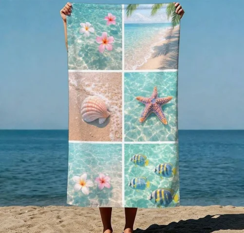 Tropical Beach Floating Flowers and Starfish Realistic Natural Style Beach Towels Microfiber Sand Free Fast Drying Beach Towel