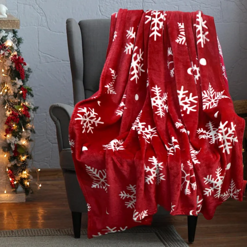 Christmas blanket flannel soft red home decoration blanket winter bedding sofa cover blank 80INX60IN