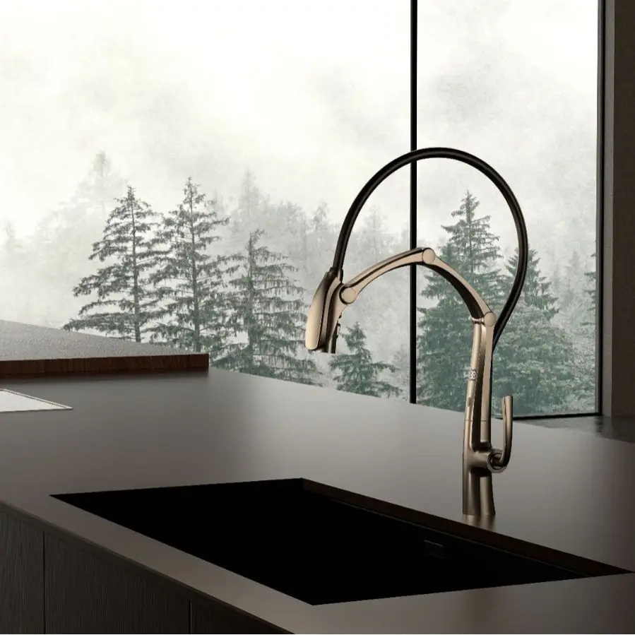 올 코퍼 풀링 키친 워싱 플레이트 수도꼭지 인덕션 디지털 디스플레이 수도꼭지 건 그레이 블랙