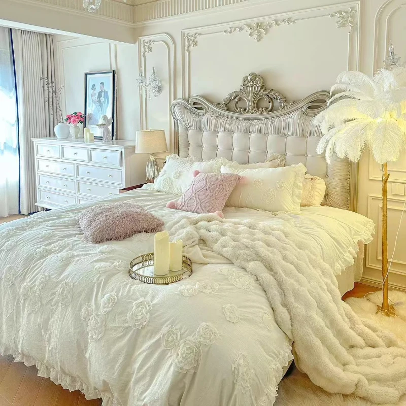 Master bedroom flannel soft American double solid wood bed