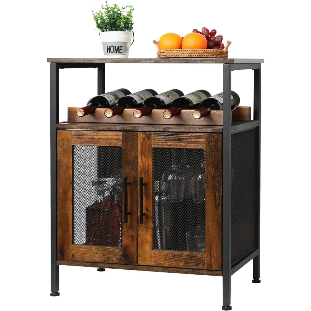 Armoire de bar à vin T1 avec poignées amovibles, petit buffet et armoire de planche à café, porte-verre