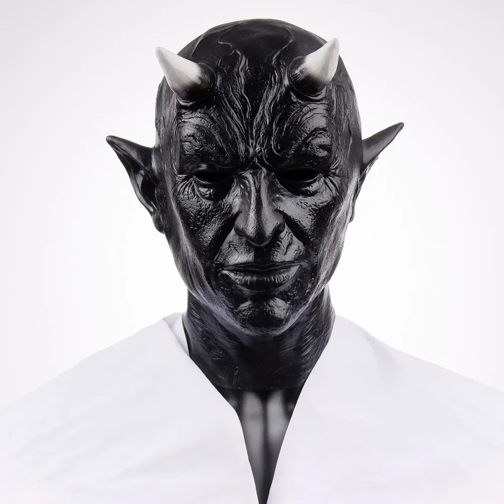 Spaventoso Demon Mask Cosplay mepistopheles Costume puntelli Horror Devil Latex Helmet Masquerade Mask for Men Halloween spaventoso Mask