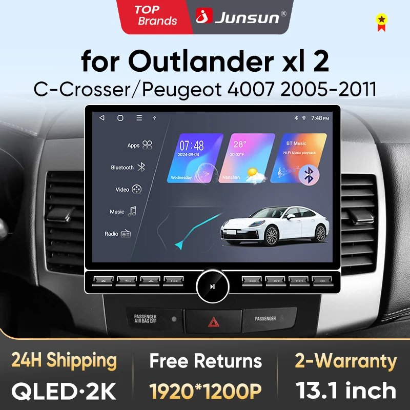 Junsun 13,1″ QLED Wireless CarPlay Android Auto Autoradio für Mitsubishi Outlander 2 Citroen C-Crosser 2005-2011 DSP SWC RDS GPS