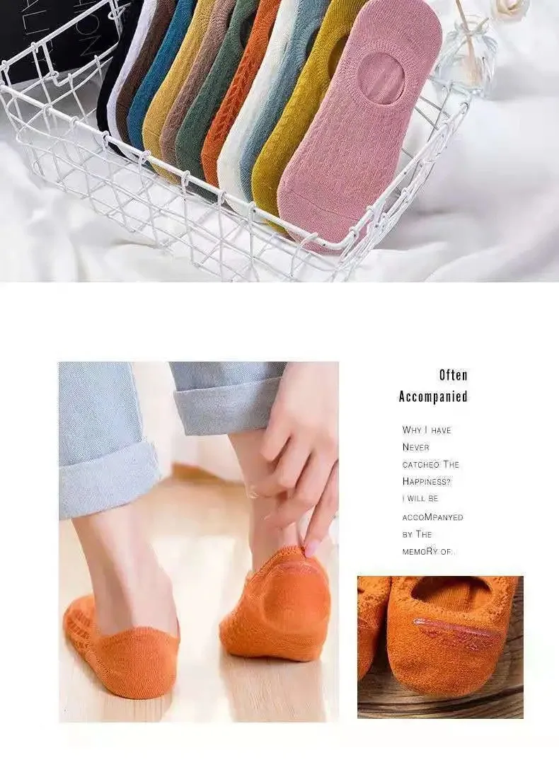 5pair Summer Thin Invisible Women\'s Short Boat Sock Cotton Show Breathable Calcetines Silicone Non-slip Shallow Mouth Socks Girl