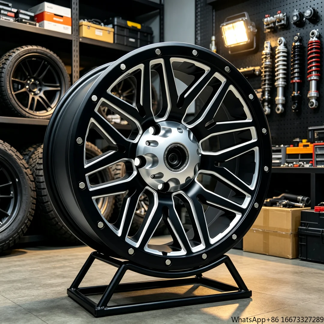 New 20 Inch off Road Aluminum Alloy Wheels 9 Matte Black Wind Wing Design PCD 5x150 ET 15 Fit 60Y5369 Includes Decorative Cover