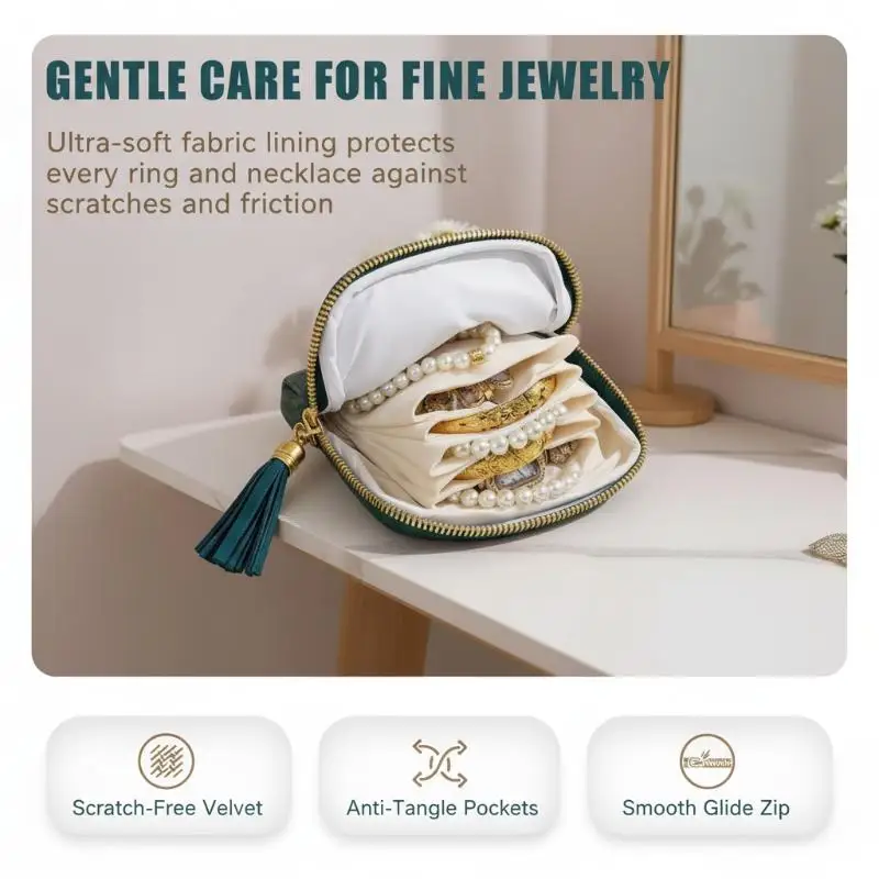 Portable Jewelry Storage Pouch With 6 Layers Large Capacity And Tassel