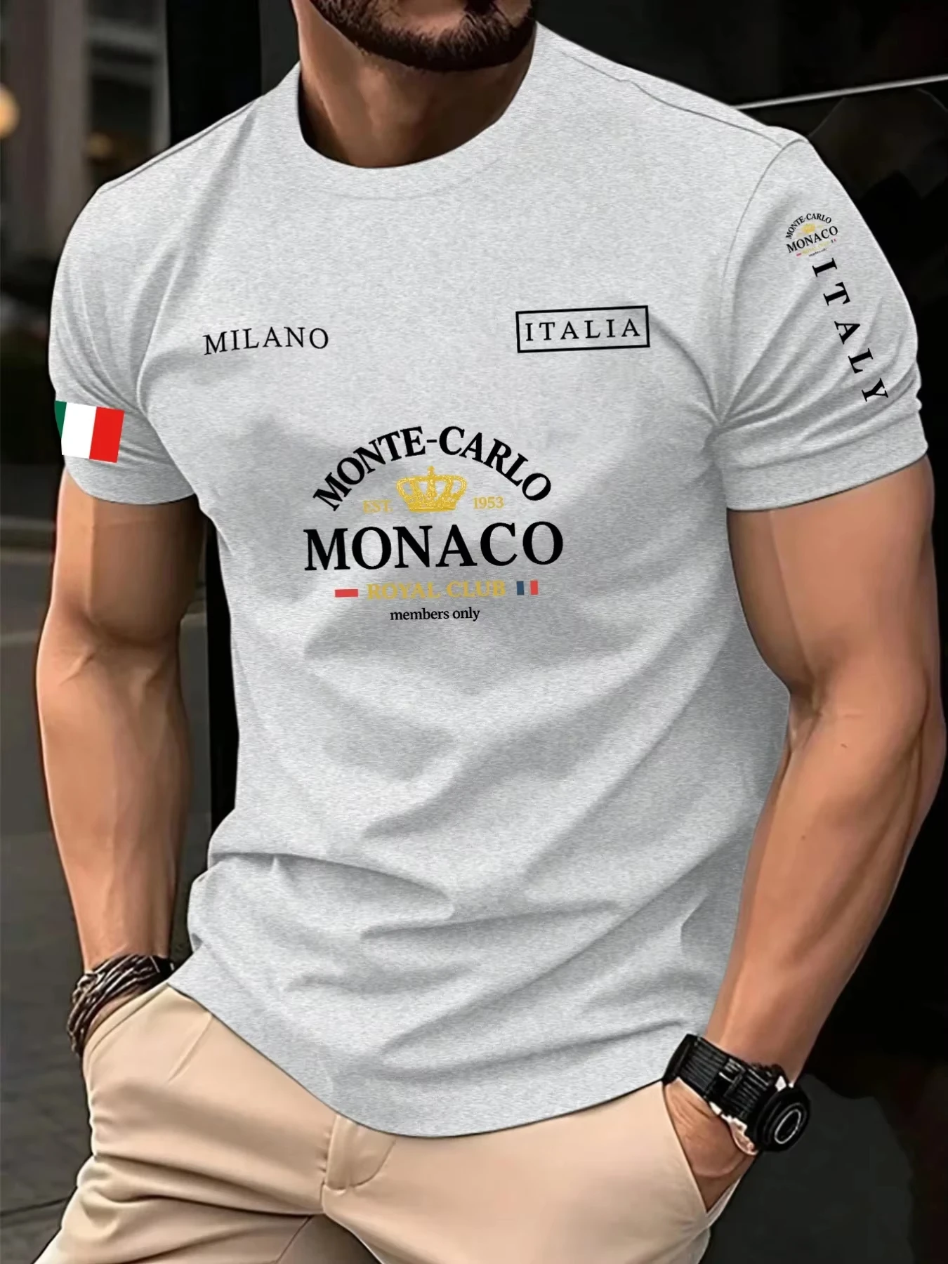 2026 Best-selling Monaco Letter Flag Print 100% Cotton Men's and Women's T-Shirt - Casual Loose-Fitting Street Short Sleeve