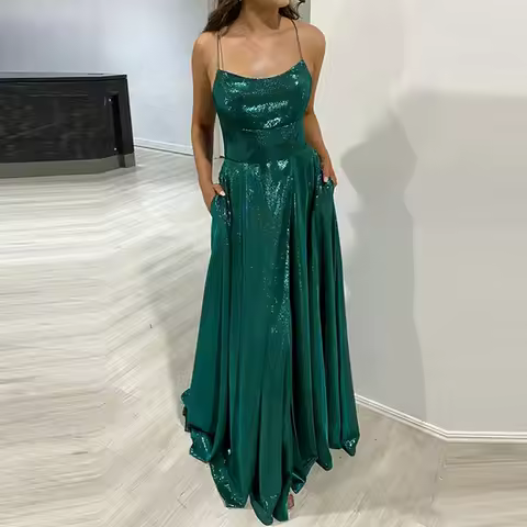Temperament High Waist Solid Dress Luxury Bright Sleeveless Halter Evening Dress Elegant Hollow Out Pleated Floor-length Dresses