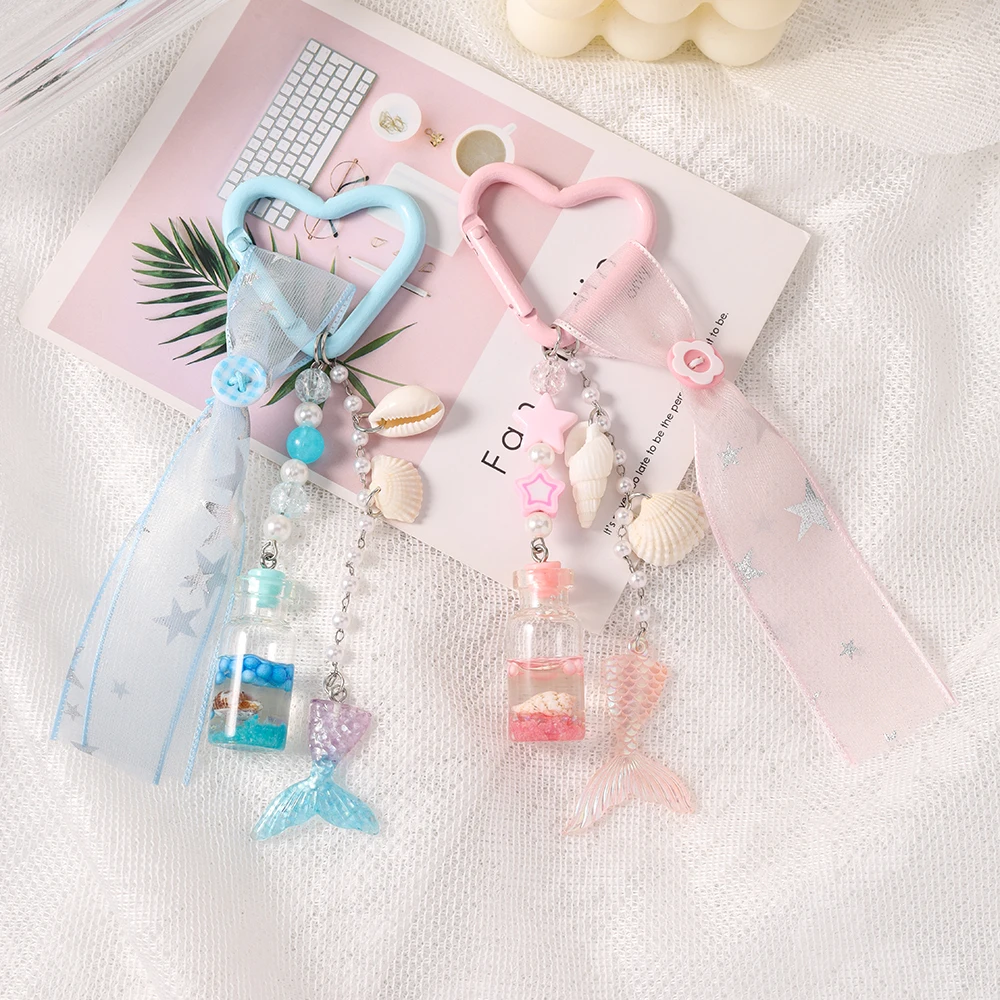 Aihua Satin-Spitzen-Meerjungfrauen-Taschenanhänger, Schlüsselanhänger, modischer Perlen-Muschel-Flaschen-Meerjungfrauen-Schlüsselanhänger, Handtaschen-, Rucksack- und Hosenanhänger, Geschenke – Detail 1