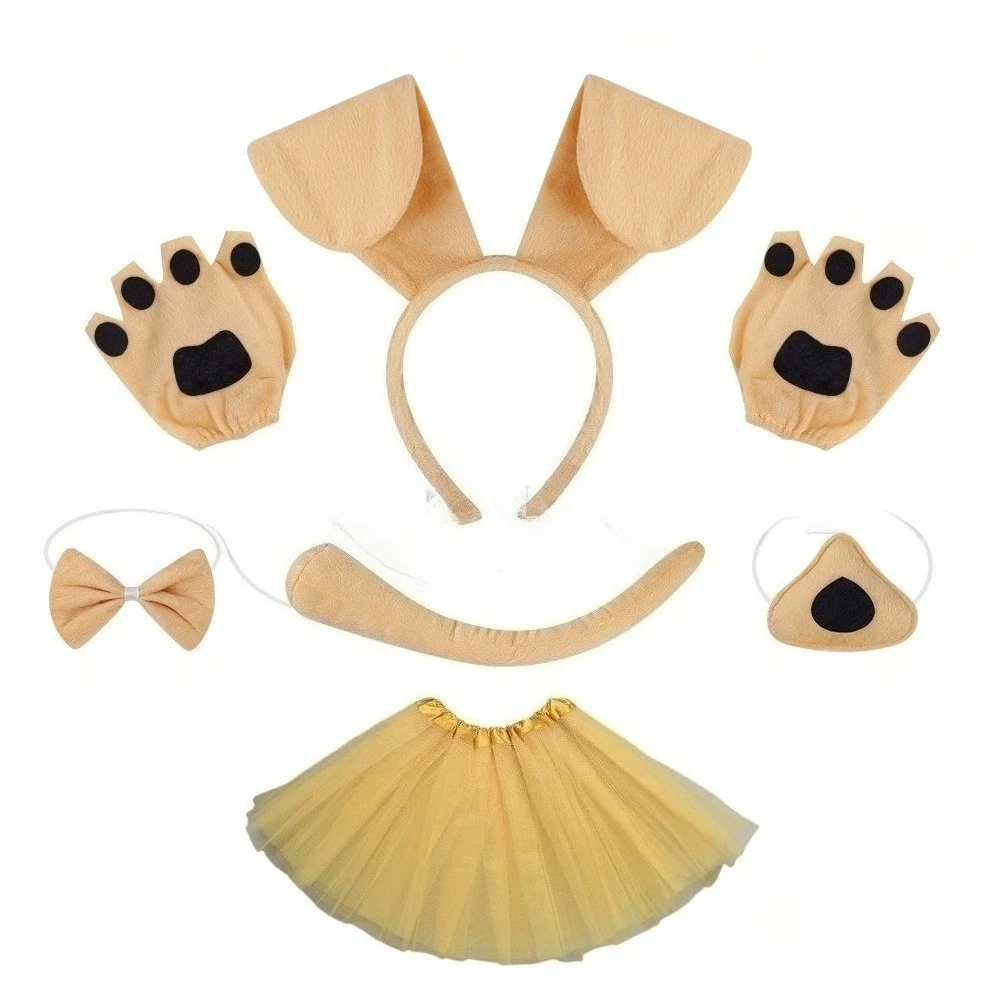 

Костюм щенка для девочек, повязка на голову с собачьими ушками, галстук-бабочка, хвост, нос, лапа, перчатки и юбка-пачка на Хэллоуин, Рождество