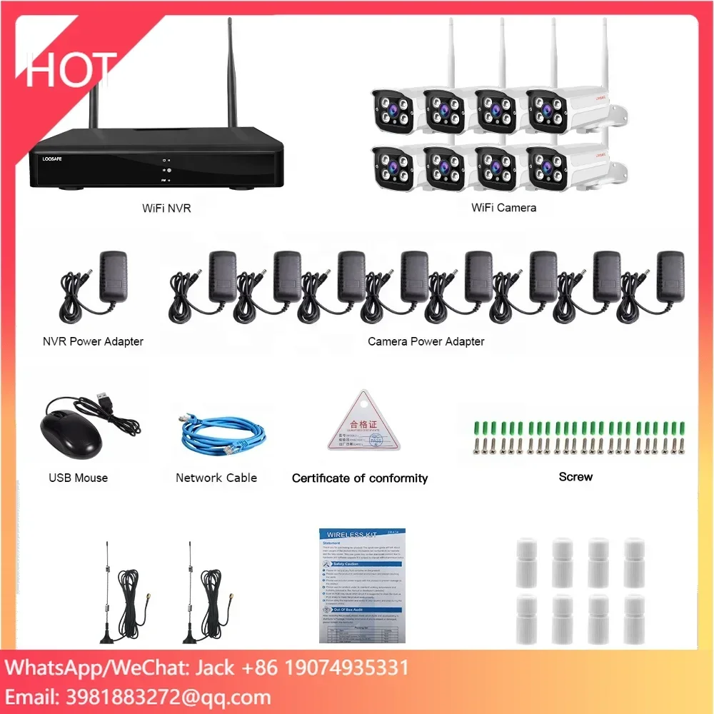 نظام كاميرا أمان لاسلكي 8 قنوات 1080 بكسل مع 8 قطع كاميرات عالية الدقة 2 ميجابكسل، مراقبة CCTV منزلية للأماكن الخارجية والداخلية