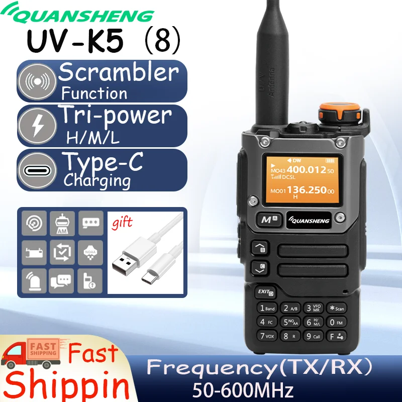 Quansheng UVK58 Walkie Talkie 50-600 MHz Caricatore Full Band Type C AM DTMF Scrambler NOAA FM UVK6 K5 Ham Radio bidirezionale