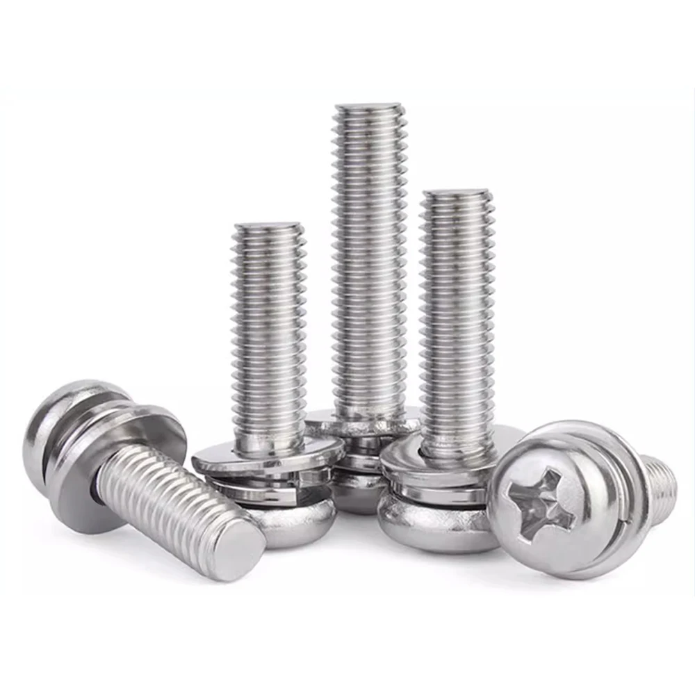 GB9074.8 304 스테인레스 스틸 크로스 캐비티 육각 머리 나사 + 스프링 와셔 + 일반 가스켓 3개의 조합 나사 M4 M5 M6 M8 M10