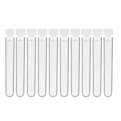 10 Pcs / Pack, 15 * 100mm Plastic Hard Test Tube with Lid, Transparent Laboratory Test Tube with Capsule Sample Bottle Container