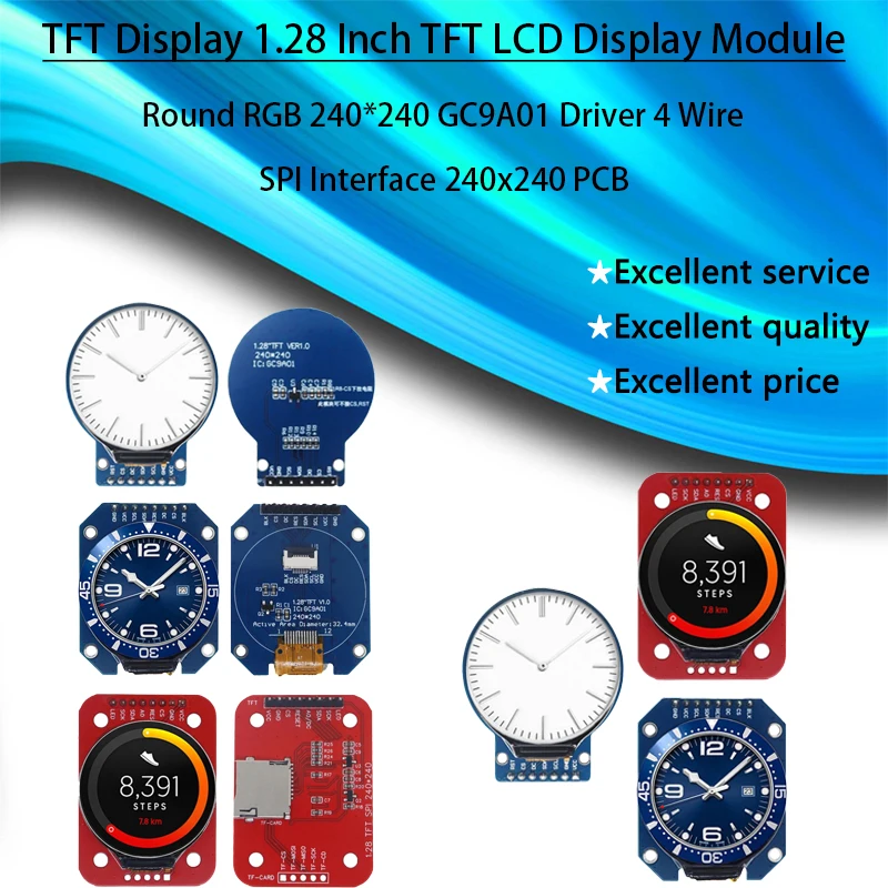 TFT-scherm 1,28 inch TFT LCD-displaymodule Ronde RGB 240 * 240 GC9A01 Driver 4-draads SPI-interface 240x240 PCB