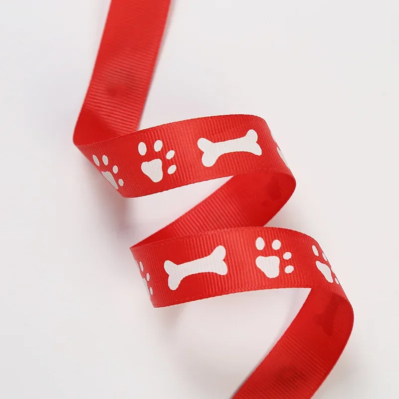 10 yard Grosgrain Ribbon Dog Bone Print Polyester Ribbon for Gift Craft Butterfly Wedding Home Party Decoration