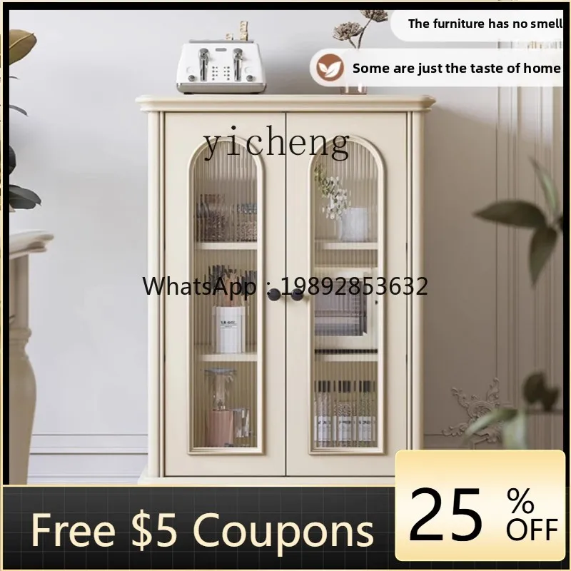 

White Edge Changhong Glass Tea Cabinet Cream Wind Living Room Storage Solid Wood Locker living room decoration