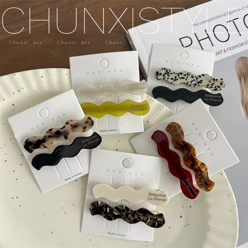 

Korean Style Acetate Wave Side Clips 2pcs Non Slip Duckbill Bangs Baby Hair Grips for Women Sweet Cute Daily