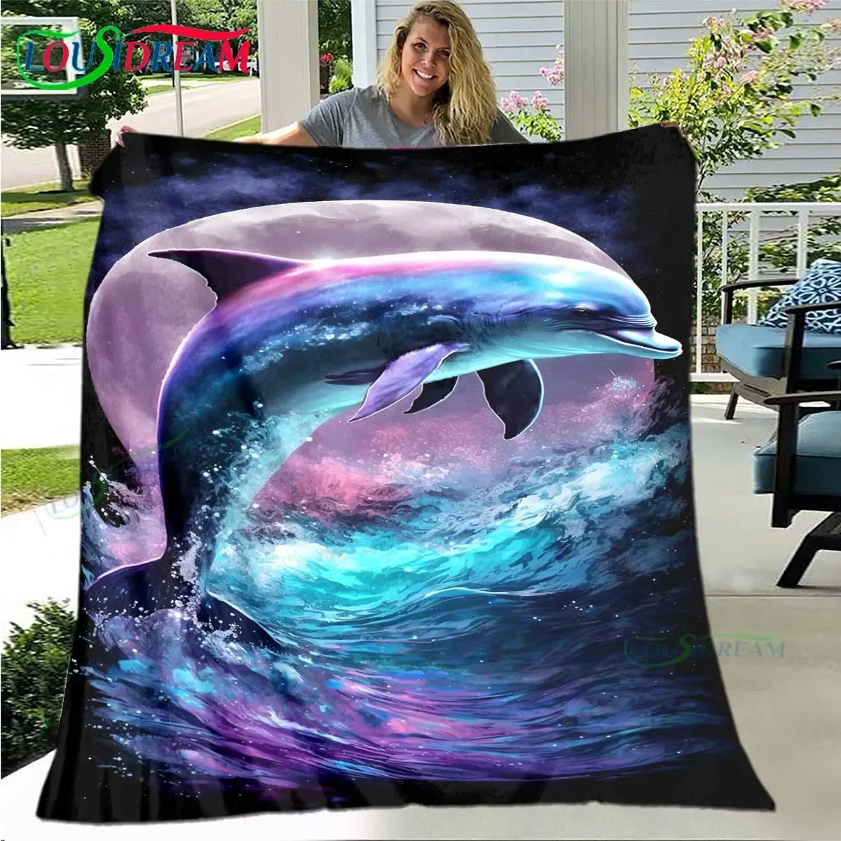 

3D Fashion Dolphin Printed Four Seasons Blanket Sofa Cover Travel Bed Plush Blanket Travel Office Break Blanket Birthday Gift