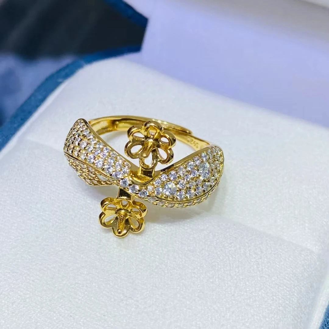 

925 Sterling Silver Adjustable Ring Mount Settings Findings Mountings Accessory Parts Fittings for 7-8mm Pearls 5pcs/lot