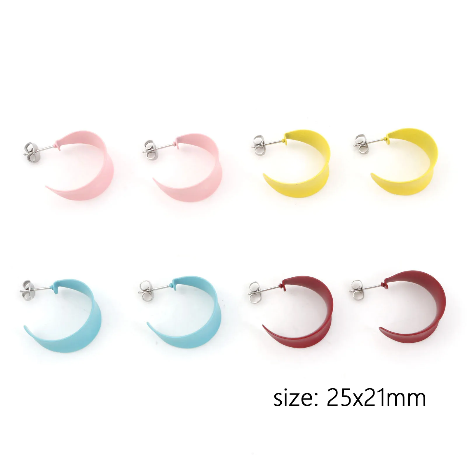 Fashion Multicolor Paint C Shape Earrings For Women Stainless Steel Hoop Earrings Girl Summer Vintage Jewelry Gift 25x21mm,1Pair