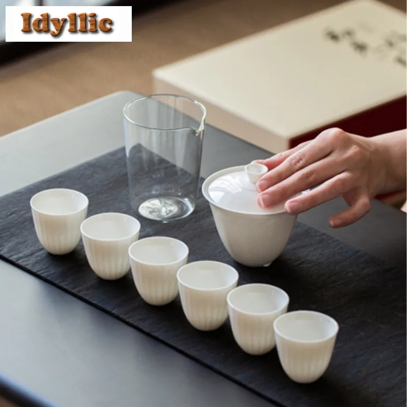 

Handmade Ivory White Lotus Flower Tea Set Complete Set Elegant Tea Ceremony Set Teapot And Tea Cup Set Cha Accessories Supplies